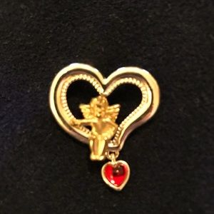 Heart shaped pin with angel and heart